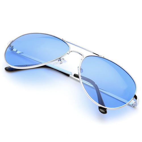 Aviator Sunglasses Classic - Non-Polarized - Silver Frame - Sky Blue