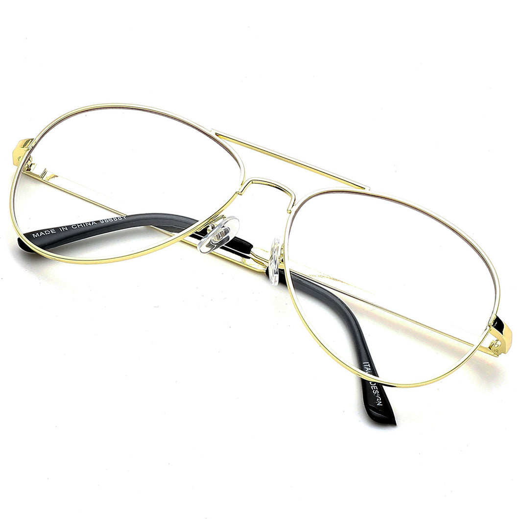 Aviator Sunglasses Classic - Non-Polarized - Yellow Gold Frame - Clear