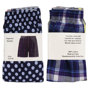 Falari 4-Pack Men's Boxer Underwear 100% Cotton Premium Quality 368-02