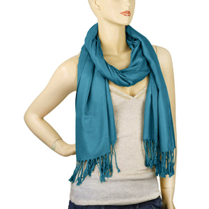 Women's Soft Solid Color Pashmina Shawl Wrap Scarf - Teal Blue
