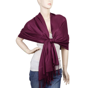 Women's Soft Solid Color Pashmina Shawl Wrap Scarf - Wine