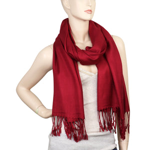 Women's Soft Solid Color Pashmina Shawl Wrap Scarf - Burgundy
