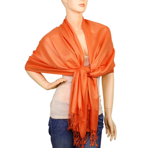 Women's Soft Solid Color Pashmina Shawl Wrap Scarf - Orange