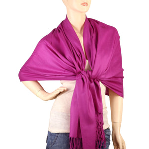 Women's Soft Solid Color Pashmina Shawl Wrap Scarf - Fuchsia