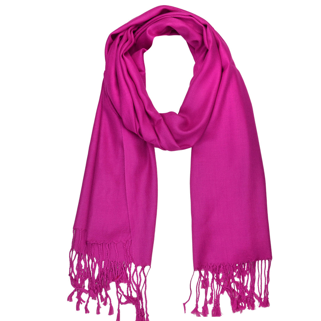 Pink Pashmina Shawl / Wrap – Oversized Fuchsia Prom Scarf – Plain, Tassel Trim – Purple Possum®