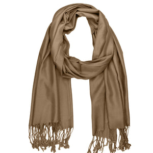 Women's Soft Solid Color Pashmina Shawl Wrap Scarf - Pale Brown