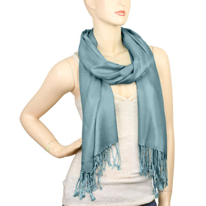 Women's Soft Solid Color Pashmina Shawl Wrap Scarf - Steelblue