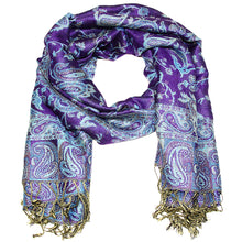 Load image into Gallery viewer, Women&#39;s Paisley Pashmina Scarf - Dark Purple Turquoise