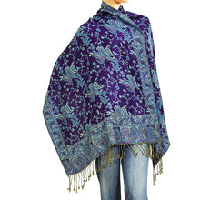 Load image into Gallery viewer, Women&#39;s Paisley Pashmina Scarf - Dark Purple Turquoise