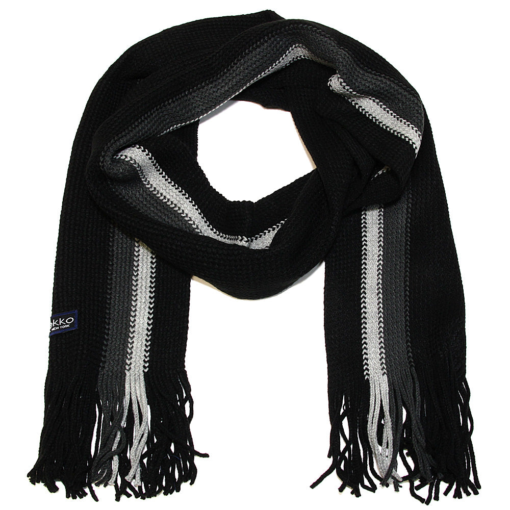Men Striped Knitted Winter Scarf - Black