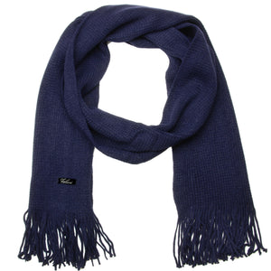 Men Solid Knitted Winter Scarf - Navy