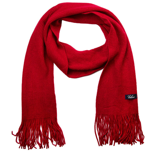 Men Solid Knitted Winter Scarf - Red