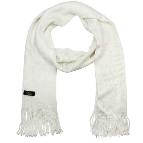 Men Solid Knitted Winter Scarf - White