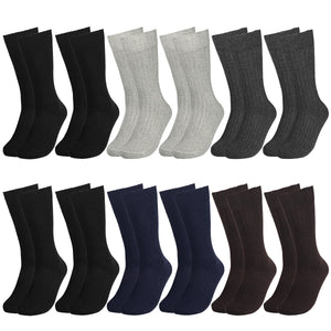 12 Pairs Solid Color Ribbed Casual Dress Socks