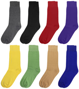 Falari Men 8 Pairs Colorful Solid Novelty Crazy Combed Casual Dress Socks 932