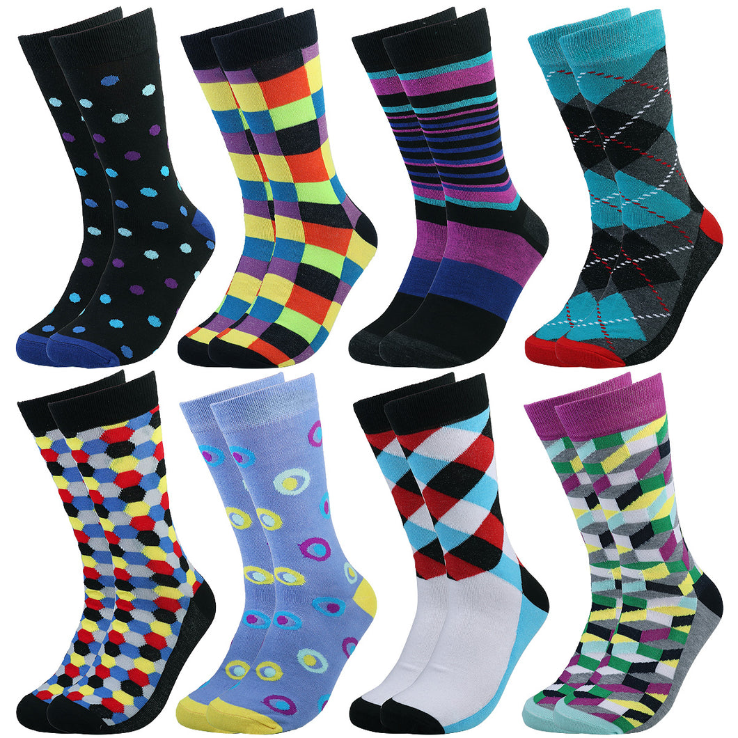 Falari Men 8 Pairs Colorful Novelty Crazy Combed Casual Dress Socks