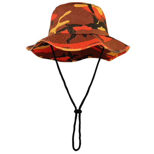 Wide Brim Boonie Hat - Orange Camouflage