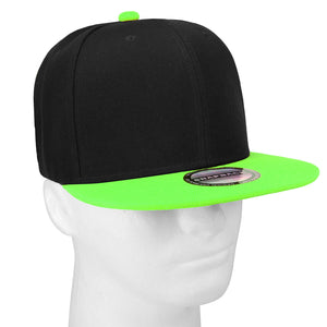 Hip Hop Style Snapback Hat Flat Bill Adjustable Size - Black/Green