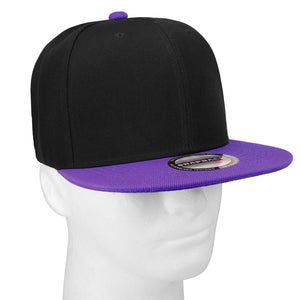 Hip Hop Style Snapback Hat Flat Bill Adjustable Size - Black/Purple