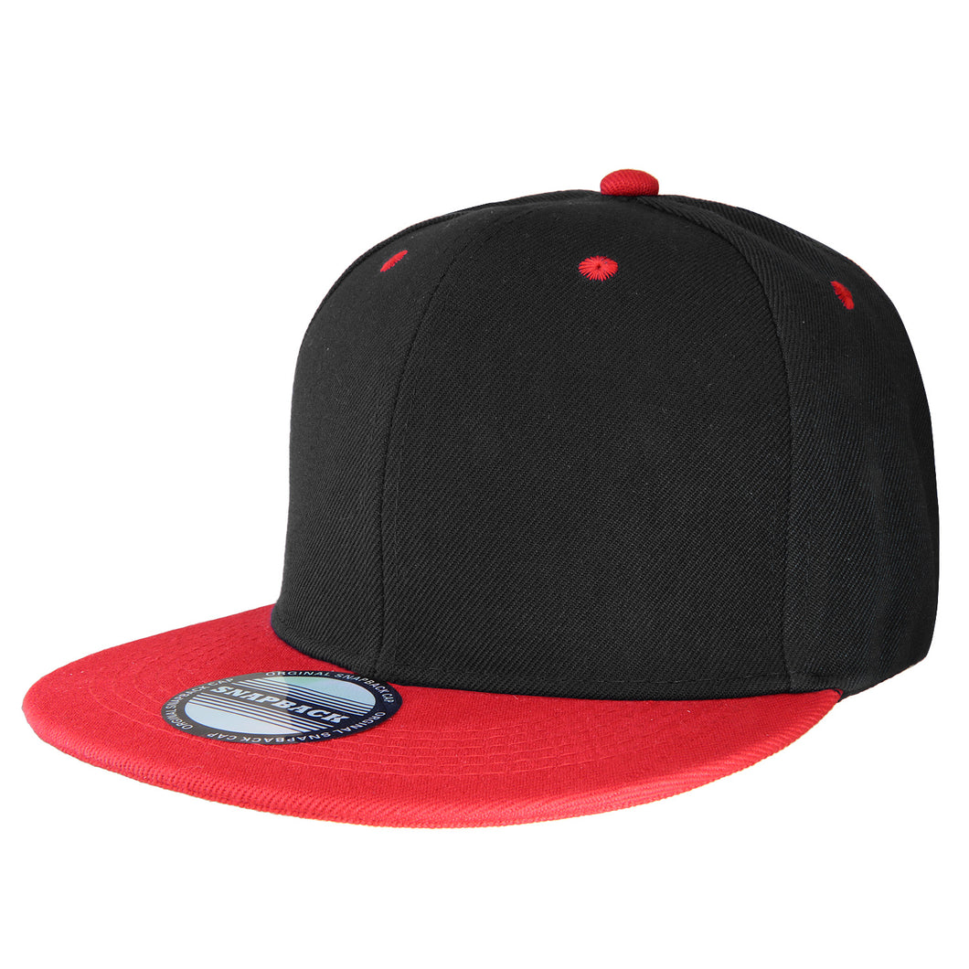 Hip Hop Style Snapback Hat Flat Bill Adjustable Size - Black/Red