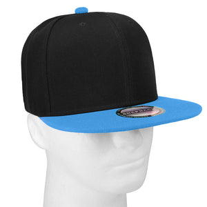 Hip Hop Style Snapback Hat Flat Bill Adjustable Size - Black/SkyBlue