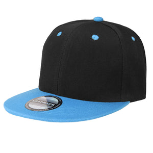 Hip Hop Style Snapback Hat Flat Bill Adjustable Size - Black/SkyBlue