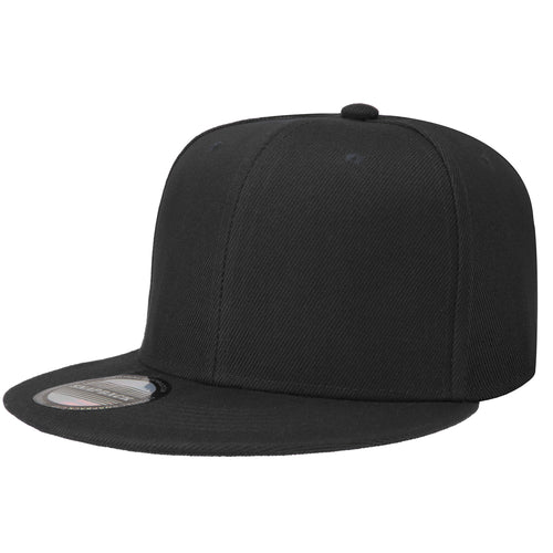 Hip Hop Style Snapback Hat Flat Bill Adjustable Size - Black