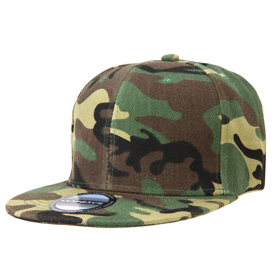 Hip Hop Style Snapback Hat Flat Bill Adjustable Size - Woodland Camouflage