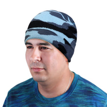 Load image into Gallery viewer, Knitted Beanie Hat - Blue Camouflage