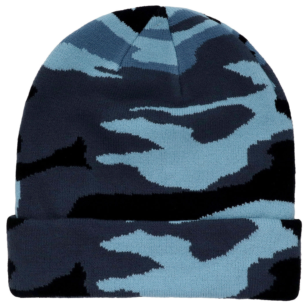 Knitted Beanie Hat - Blue Camouflage