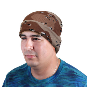 Knitted Beanie Hat - Desert Camouflage