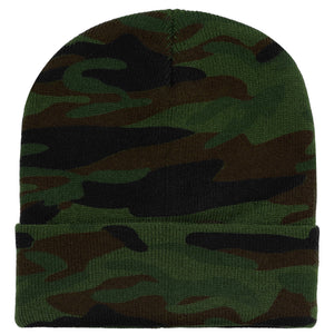 Knitted Beanie Hat - Green Camouflage