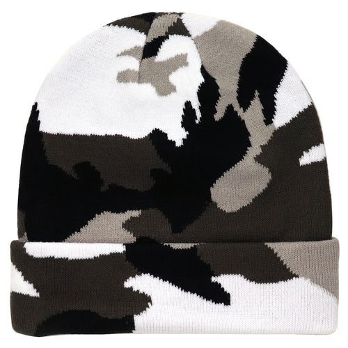Knitted Beanie Hat - Grey Camouflage