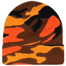 Load image into Gallery viewer, Knitted Beanie Hat - Orange Camouflage