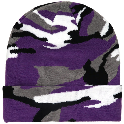 Knitted Beanie Hat - Purple Camouflage