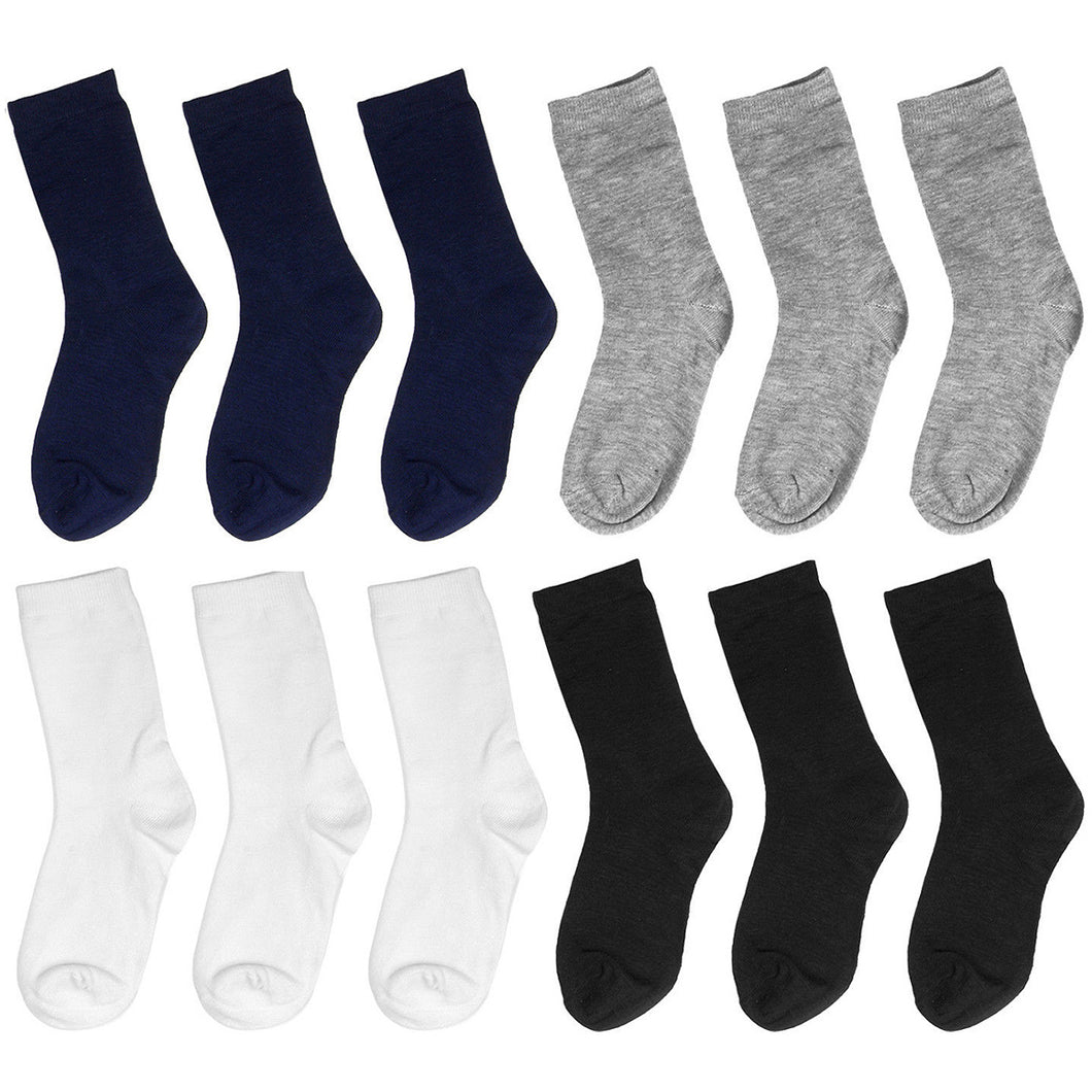 12-Pack Assorted Boy & Girl Kids Cotton Crew Socks