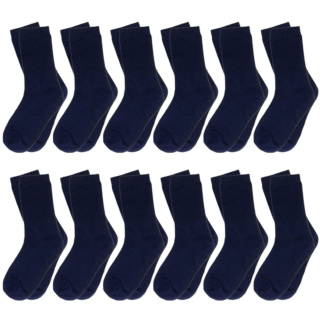 12-Pack Navy Boy & Girl Kids Cotton Crew Socks