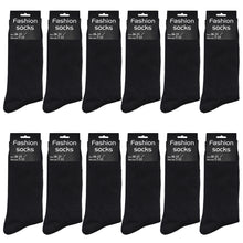 Load image into Gallery viewer, 12-Pack Solid Plain Black Crew Men Dress Socks Size 10-13