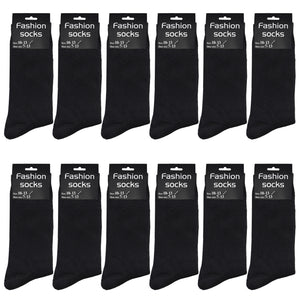 12-Pack Solid Plain Black Crew Men Dress Socks Size 10-13