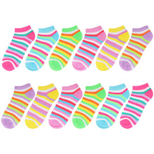 Load image into Gallery viewer, 12-Pack Argyle Women&#39;s Ankle Socks Multicolor Striped