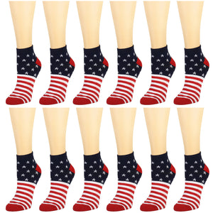 12-Pack Women's Ankle Socks American Flag
