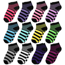 Load image into Gallery viewer, 12-Pack Striped Women&#39;s Ankle Socks