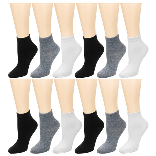 12-Pack Women's Ankle Socks Black Grey White