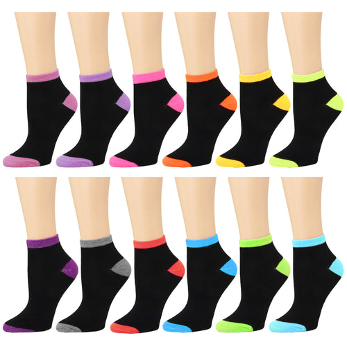 12-Pack Two-Tone Women's Ankle Socks