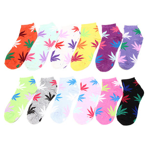 12-Pack Multi-Color Leaves Women's Ankle Socks