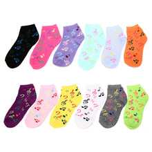 Load image into Gallery viewer, 12-Pack Musical Notes Women&#39;s Ankle Socks