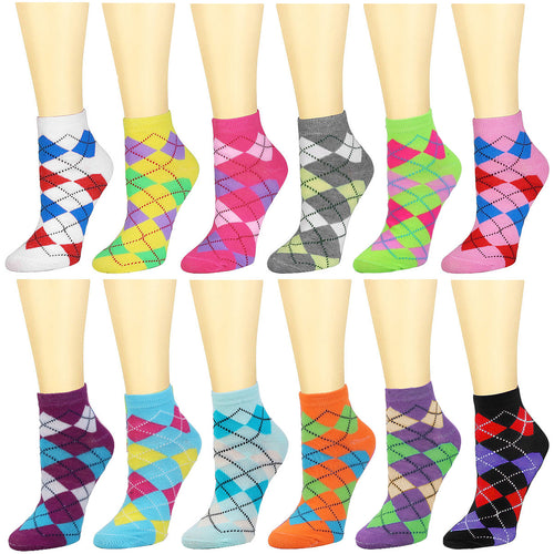 12-Pack Argyle Women's Ankle Socks