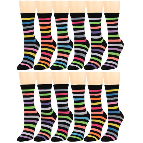 12-Pack Women's Crew Socks Multicolor Striped