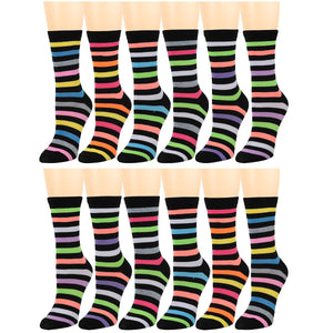 12-Pack Women's Crew Socks Multicolor Striped