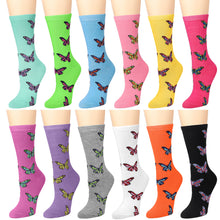 Load image into Gallery viewer, 12-Pack Women&#39;s Crew Socks - Butterfly